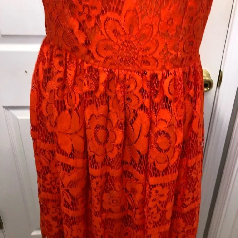 Mossimo sleeveless midi orange crocheted floral dress, size medium - Picture 4 of 12